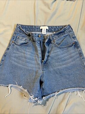 H&M Light Blue High-Rise Frayed Denim Shorts